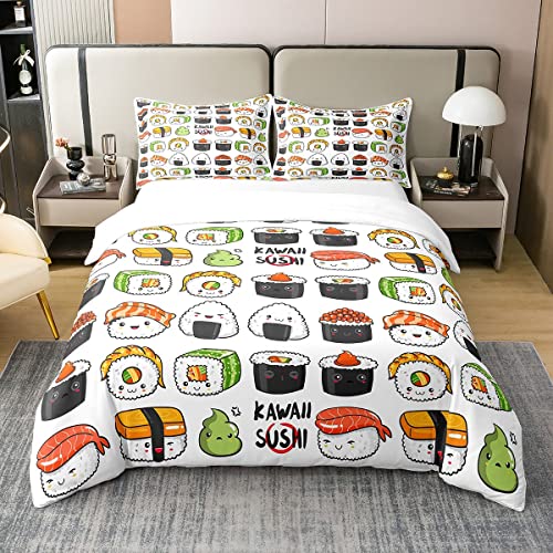 Sushi 100% Waschen Baumwolle Bettbezug 135x200 Kawaii Cartoon Sea Animal Bettwäsche Set Nette Sushi Muster Tröster Bezug für Kinder Jungen Mädchen Teens Schlafzimmer Dekor Japanischer Steppdeckenbezug von Homewish