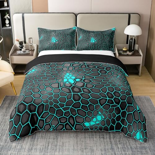 Teal Honigwaben Tröster Abdeckung Camouflage Geometrische Bettwäsche Set Erwachsener Abstrakte Militär Camo Hexagonal Waagen 100% Baumwolle Bettbezug Simplistische Geometrische Chic Bett Sets,135x200 von Homewish