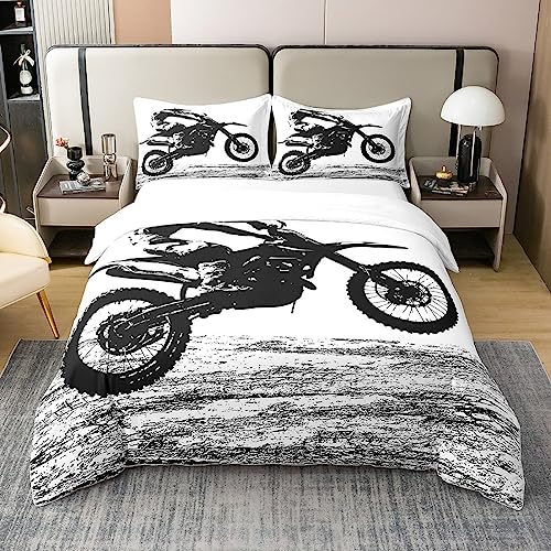 Teens Dirt Bike 100% Baumwolle Bettbezug 155x220,Motocross Rider Tröster Abdeckung für Kinder Erwachsene Männer,Motorrad Extreme Sport Bettwäsche Set,Motorrad Grunge Quilt Cover Schlafzimmer Dekor von Homewish