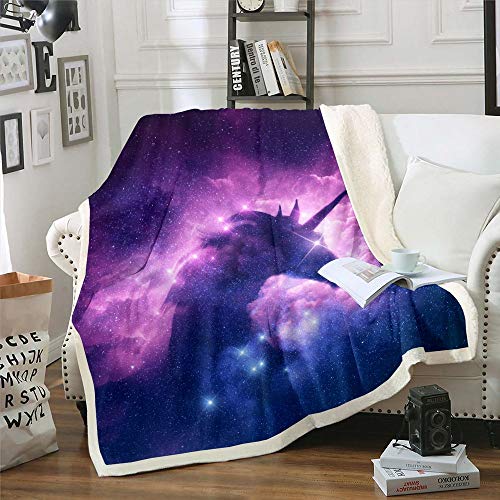 Teens Einhorn Fleece Decke lila Sternen Himmel Sherpa Decke Fee Tier Decke werfen für Kinder Jungen Mädchen Fantasy blau Weltraum Fuzzy Decke 150×200Soft Kinderzimmer Dekor von Homewish