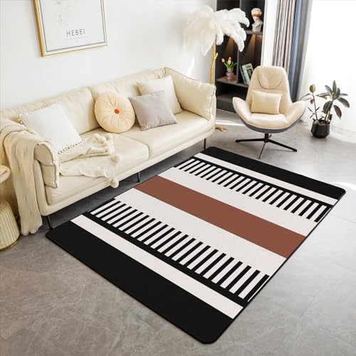 Teppich im Landhausstil, geometrische Streifen, Boho-Teppich für Wohnzimmer, schlichter, moderner Stil, kariert, rutschfest, 100 x 150 x 1 cm, Schwarz / Beige / Braun Teppich im Landhausstil, geometrische Streifen, Boho-Teppich für Wohnzimmer, schlichter, moderner Stil, kariert, rutschfest, 100 x 150 x 1 cm, Schwarz / Beige / Braun von Homewish
