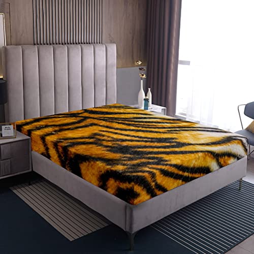 Tiger Bettwäsche Set 140x200 Wildtier Fell Spannbettlaken für Kinder Jungen Teenager Mann geometrisch schwarz braun Streifen Bettwäsche Wildtier Spannbettlaken Schlafzimmerdekor kein Kissenbezug von Homewish
