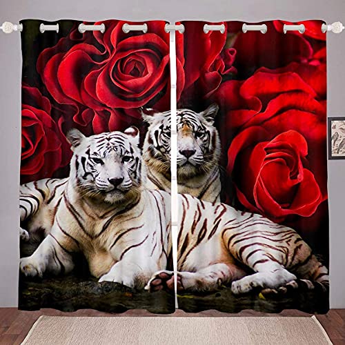 Tiger Vorhänge, Rot Rose Tiger Verdunkelungsvorhang Braun Rot Bild der großen Katze Spielen mit Wasser Kühle Natur Tiervorhänge Wohnzimmer Schlafzimmer Fenstervorhänge 2 Panels Grau Schwarz 55"x69" Tiger Vorhänge, Rot Rose Tiger Verdunkelungsvorhang Braun Rot Bild der großen Katze Spielen mit Wasser Kühle Natur Tiervorhänge Wohnzimmer Schlafzimmer Fenstervorhänge 2 Panels Grau Schwarz 55"x69" von Homewish