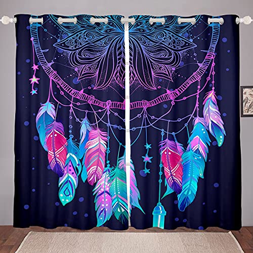 Homewish Traumfänger Vorhang für Schlafzimmer, Boho Tribal Feather Verdunkelungsvorhang für Kinder Mädchen Galaxy Fenster Behandlung Lila Sternenhimmel Exotische Fenster Vorhänge 2 Panels, 46"x54" von Homewish