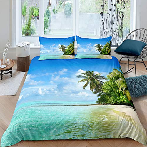 Tropisches Bettwäscheset Hawaiian Beach Trösterbezug Coconut Tree Palm Leaf Bettbezug Set für Kinder Jungen Mädchen Ocean Coastal Fresh Nature Sommerferien Tagesdecken Tagesdecke 200x200 von Homewish