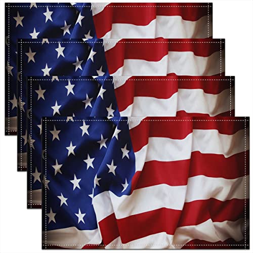 Vereinigte Staaten Platzset,Amerikanische Flagge Tischsets für Esszimmer Terrassentisch Küche Dekor,Blau Rot Tischsets Geometrische Streifen Tischsets,4 Stück Hitzebeständige Anti-Rutsch Matten 30x45 von Homewish