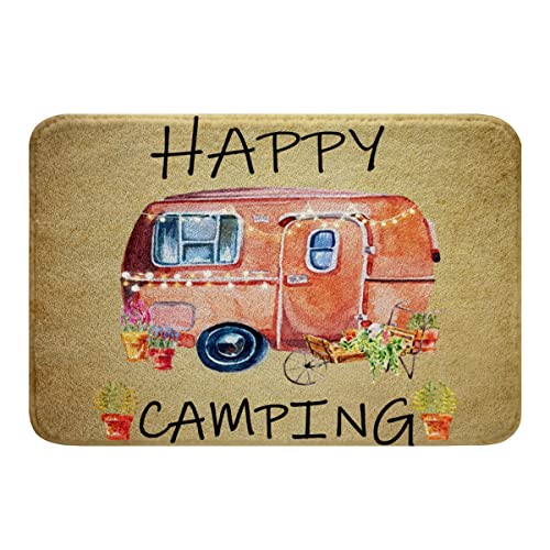 Wasserfarbene Camper Badematte rutschfest 50 x 80 cm Happy Camping Badezimmerteppich für Wohnmobil niedlicher rustikaler Bauernhaus Badeteppich Retro Reise Camper Fußmatte Plüsch Shaggy Teppich von Homewish