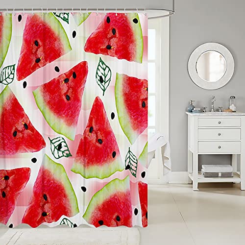 Wassermelonen Duschvorhänge Sommerfrucht Thema Badvorhang Rosa gestreifter Badvorhang Wassermelonenscheibe Schwarz Saat Duschvorhang Wohnkultur Wasserdichter Stoff mit Haken 180x210 (BxL) Rot Grün von Homewish