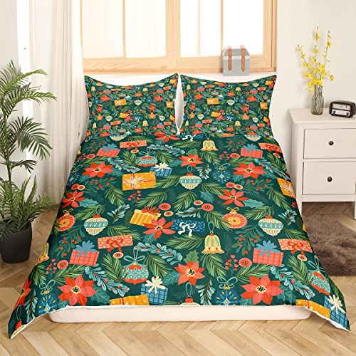 Weihnachten Bettwäsche 155x220 Weihnachten Blumen Dekor Poinsettia Blumenblätter Bettwäsche Set Rot Grün Christams Dekorationen Bettbezug für Kinder Mädchen Retro Rustikal Lodge Hütte Bettbezug von Homewish