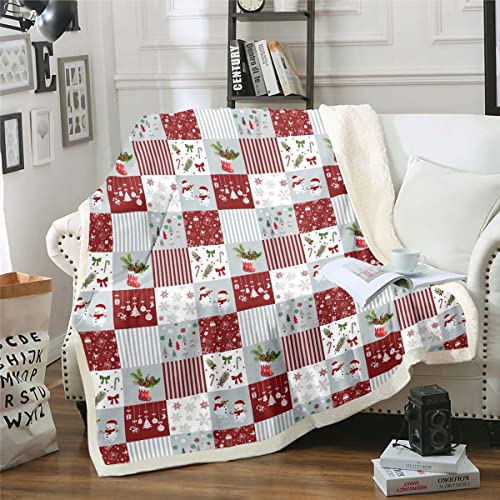 Weihnachten Decke 100x130 Rot Grau Weiß Flickwerk Fleece Decke Schneeflocke Lebkuchen Schneemann Fuzzy Decke für Jungen Mädchen Karikatur Nette Weihnachten Sherpa Decke Geometrische Karo Wohnkultur von Homewish