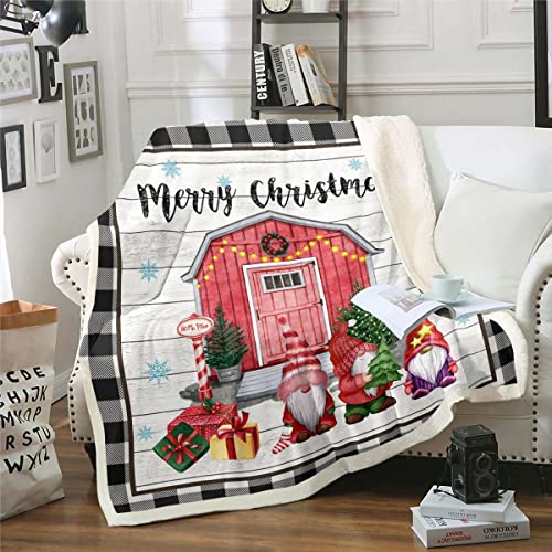 Weihnachten Decke Werfen Weihnachten Zwerge Fleece Decke Rustikales Bauernhaus Rotes Haus Weihnachten Fuzzy Decke 130x150 Schwarz Weiß Büffel Karo Sherpa Decke für Kinder Jugend Holzbrett Steppdecke von Homewish