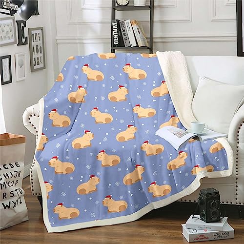 Weihnachten Thema Decke Capybara Werfen Decke für Bett für Kinder,Marineblaue Weihnachten Sherpa Decke Nette Kawaii Tier Vlies Decke,Weiß Schneeflocken Fuzzy Decke Mädchen Neujahrs Geschenke 130x150cm von Homewish