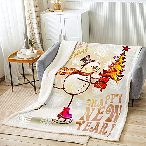 Weihnachtsdecke 150x200,Süße Skaten Weihnachten Schneemann Sherpa Decke Für Kinder Jungen Mädchen Chic Weihnachtsbaum Schneeflocke Plüschdecke Frohes Neues Jahr Fleecedecke Für Bett Sofa Beige von Homewish