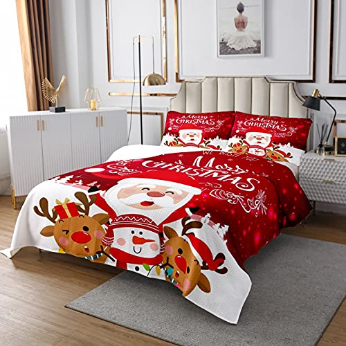 Homewish Weihnachtsmann Tagesdecke, Kinder Frohe Weihnachten Tagesdecke 170x210 Süße Weihnachten Hirsch Tagesdecke Quilt Set Mädchen Jungen Winter Schneeflocke Trippy 2 Stücke mit 1 Kissenbezug von Homewish