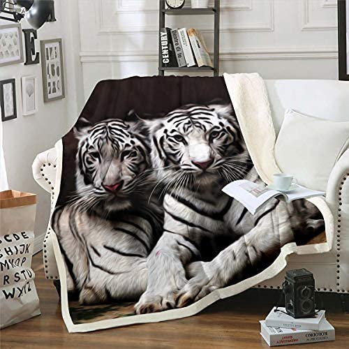 Weiße Tiger Sherpa Decke,3D Animal Print Decke 150x200 für Kinder Jungen Mädchen Teens,Grau Schwarz Streifen Plüsch Bettdecke Wärme Luxus Fleece Decke für Kinderwohnheimzimmer von Homewish