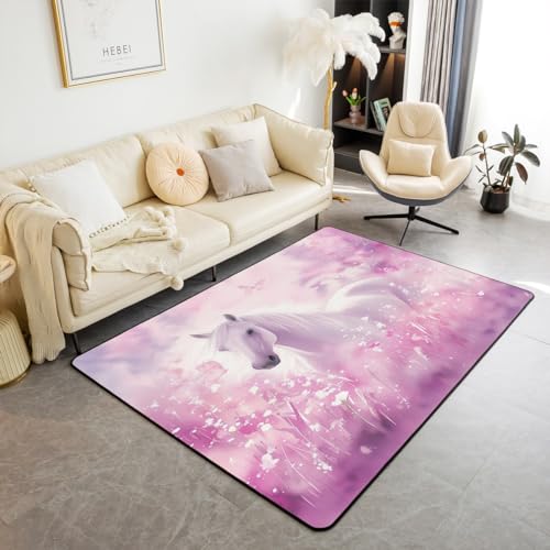Weißes Pferd Bereich Teppich für Teens Mädchen,Rosa Fantasy Floral Indoor Bodenmatte,Magische Tier Teppich,3D Galoppierendes Pferd Dekorative Akzent Teppich für Schlafzimmer Wohnzimmer,150Bx200L Weißes Pferd Bereich Teppich für Teens Mädchen,Rosa Fantasy Floral Indoor Bodenmatte,Magische Tier Teppich,3D Galoppierendes Pferd Dekorative Akzent Teppich für Schlafzimmer Wohnzimmer,150Bx200L von Homewish