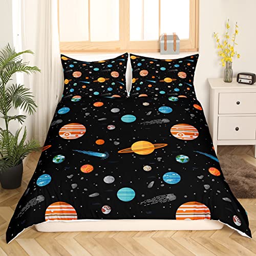 Weltraum Bettwäsche 135 x 200 Jungen Galaxis Sterne Bettbezug Für Kinder Teenager Schlafzimmer Karikatur Universum Planet Bettbezug Cosmos Meteorite Weiche Mikrofaser Bettbezug mit 1 Kissenbezug von Homewish