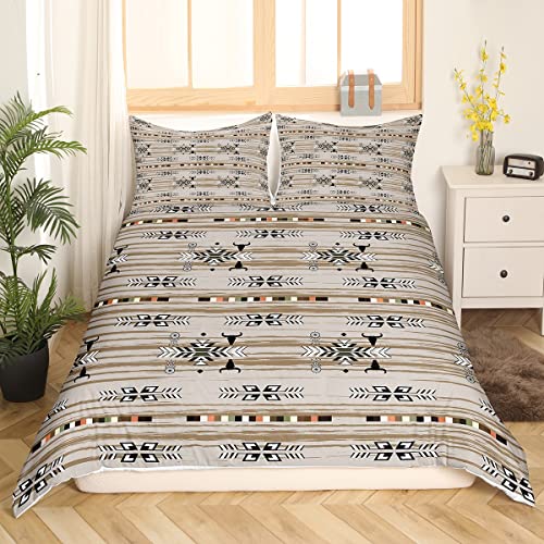 Western Boho Bettwäsche Set 135 x 200 cm Kuh Traumfänger Bettwäsche südwestliche Bettdecken Sets ethnischer Stamm Pfeil Azteken Bett Set Retro Vintage Exotik Longhorn Schädel Boho Dekor Khaki Beige von Homewish