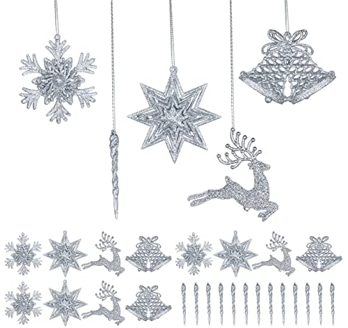 Homewit Weihnachtsbaum Schmuck, 24pcs Schneeflocken Weihnachten Deko aus Plastik, 3D Glitter Schneeflocken Deko Hängende Ornamente Christbaumschmuck Schneeflocke für Weihnachtsbaum Deko Hochzeit Party von Homewit