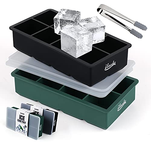 Eiswürfelformen & Schalen, Silikon Eiswürfelform 2-Stück, 8-Fach Eiswuerfel Form Mit Deckel & Clip Eiskugelform Ice Cube Leicht Entformbare & BPA-freie Eiswürfelschalen für Party und Bars von Homewit