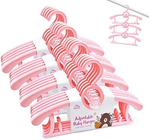 Homewit 20-teilig ausziehbare Babykleiderbügel | 29 cm ~ 37 cm ausziehbare Kinderkleiderbügel | mit Stapelbaren Bärchen-Haken | 100% aus neues Kunststoff | Ideal für Baby und Kind | Pink von Homewit