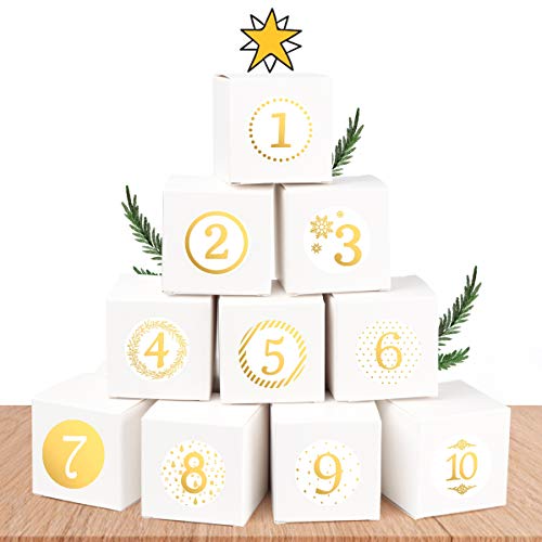 Homewit 24 Adventskalender zum Befüllen, Adventskalender Boxen Weihnachtskalender zum befüllen Basteln Schachteln Geschenkbox Schachteln DIY Adventskalender mit Zahlenaufkleber 1-24 Weiß von Homewit