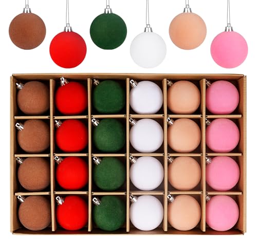 Homewit 24 Stück Christbaumkugeln 6cm Weihnachtskugeln Kunststoff,Weihnachtskugeln Grün Rot Braun Weiß Rosa Velvet Weihnachtskugeln Samt Zur Weihnachtsbaumdekoration von Homewit