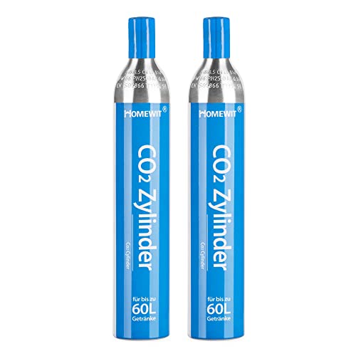 Homewit 2 x CO2 Zylinder | erstbefüllt in Deutschland | 425 g Kohlensäure für 60 Liter | geeignet für SodaStream, Crystal, Easy, Power, Cool | nicht geeignet DUO Wassersprudler. Keine Schnelle Einheit von Homewit