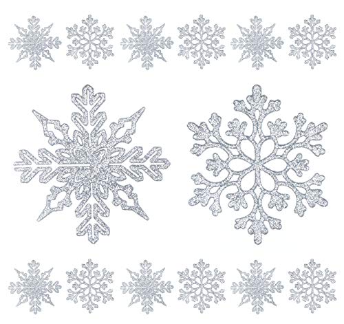 Homewit 36 Stück Schneeflocken Weihnachtsdeko Weihnachtsbaumschmuck Glitter Schneeflocken Deko Weihnachtsanhänger Christbaumschmuck Fensterdeko Ornamente zum aufhängen Ø ca.10 cm Silber von Homewit