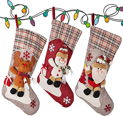 Homewit 3er Set Weihnachtsstrümpfe 46cm Groß Nikolausstiefel zum Befüllen Weihnachtsstrumpf als Weihnachtsschmuck Nikolausstrumpf Weihnachtssocken Kamin Christmas Decorations für Weihnachten Geschenke von Homewit