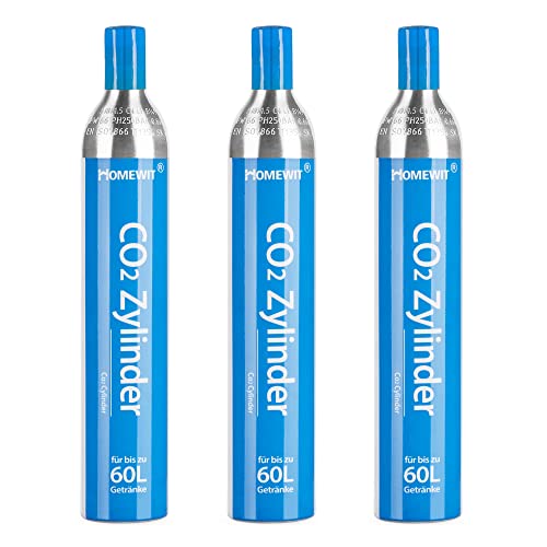 Homewit 3 x CO2 Zylinder | erstbefüllt in Deutschland | 425 g Kohlensäure für 60 Liter | geeignet für SodaStream(z.B. SodaStream Crystal, Easy, Power & Cool) Wassersprudler usw. Keine Schnelle Einheit von Homewit