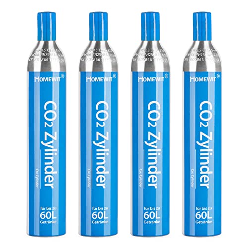 Homewit 4 x CO2 Zylinder | erstbefüllt in Deutschland | 425 g Kohlensäure für 60 Liter | geeignet für SodaStream(z.B. SodaStream Crystal, Easy, Power & Cool) Wassersprudler usw. Keine Schnelle Einheit von Homewit