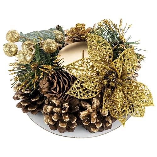 Homewit Adventskranz 15 cm Adventskerzenständer rund Kerzenständer Adventsgesteck Weihnachtsdeko Adventsdeko weihnachtliche Tischdeko mit mit Tannenzapfen und Blüten von Homewit