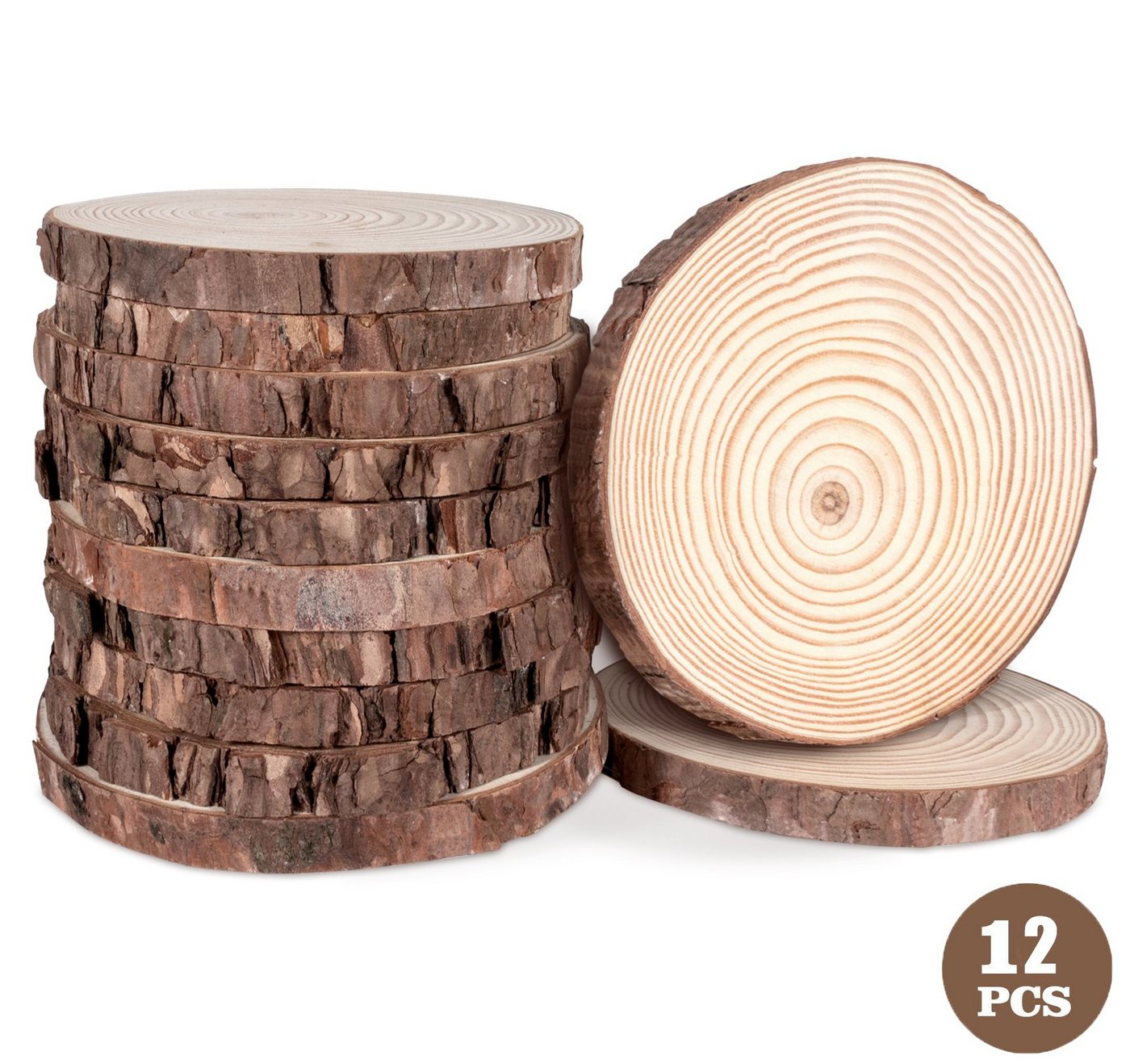 Homewit Bastelnaturmaterial Natürliche Holzscheiben Baumscheiben Ungebohrte Holzkreise, (Set 12-tlg), für DIY Handwerk Hochzeit Weihnachten Dekoration von Homewit