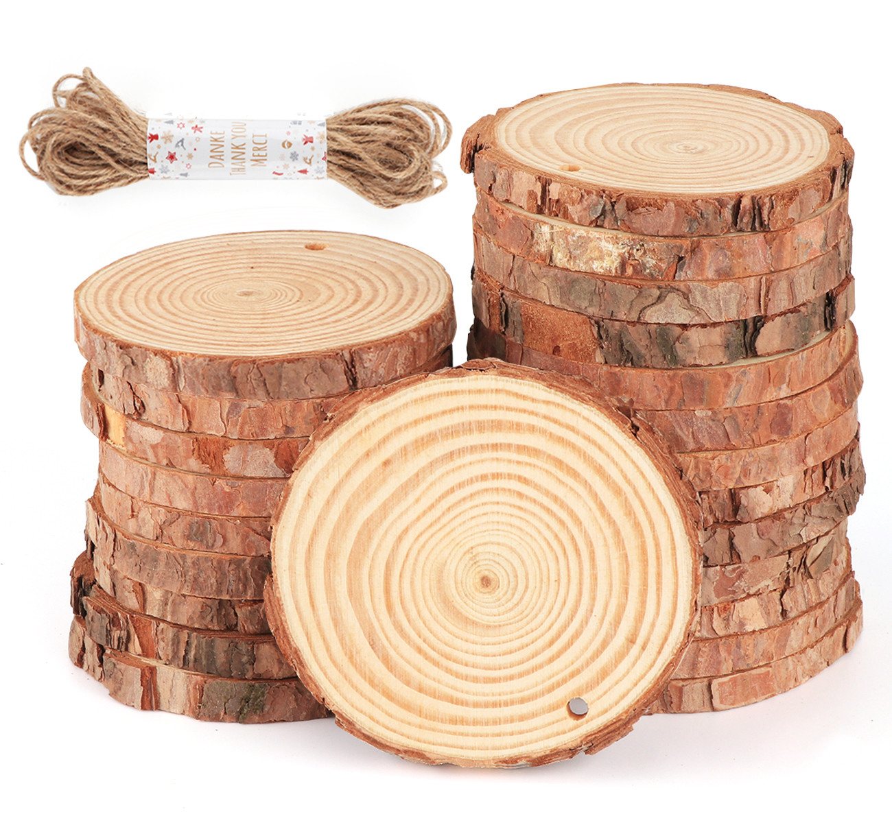 Homewit Bastelnaturmaterial Natürliche Holzscheiben Baumscheiben Ungebohrte Holzkreise, (Set 16-tlg), für DIY Handwerk Hochzeit Weihnachten Dekoration von Homewit