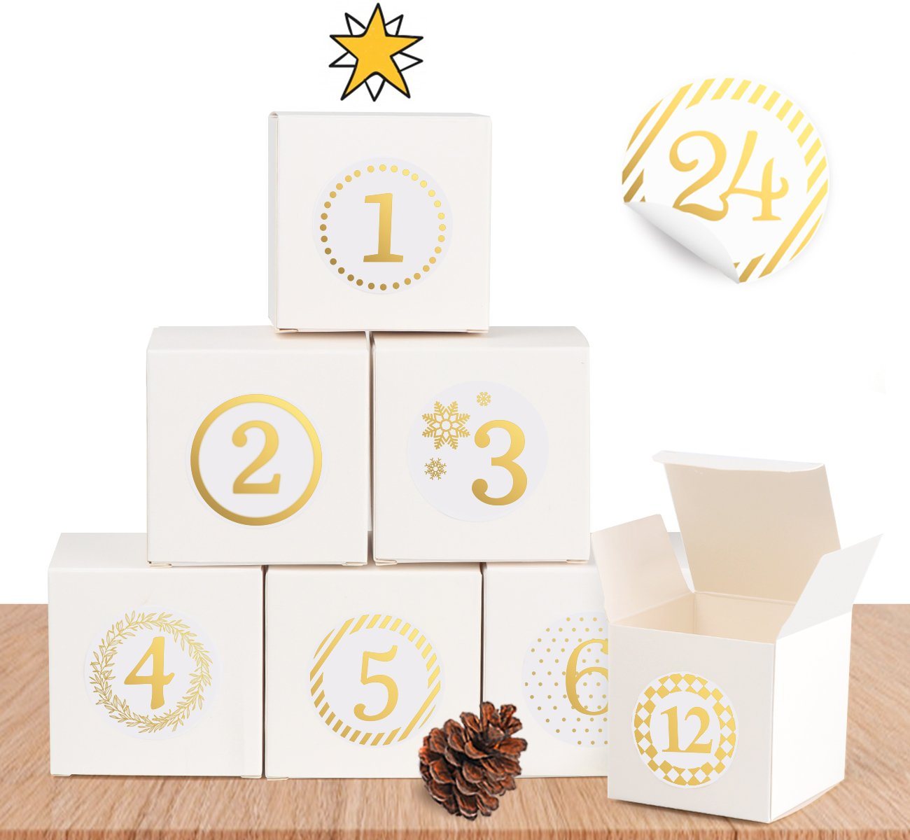 Homewit Christbaumschmuck DIY Weihnachtskalender Ạdvẹntskạlendẹr Geschenktüte zum Befüllen (1-tlg), Papiertüten inkl. 24 Zahl-Aufkleber von Homewit