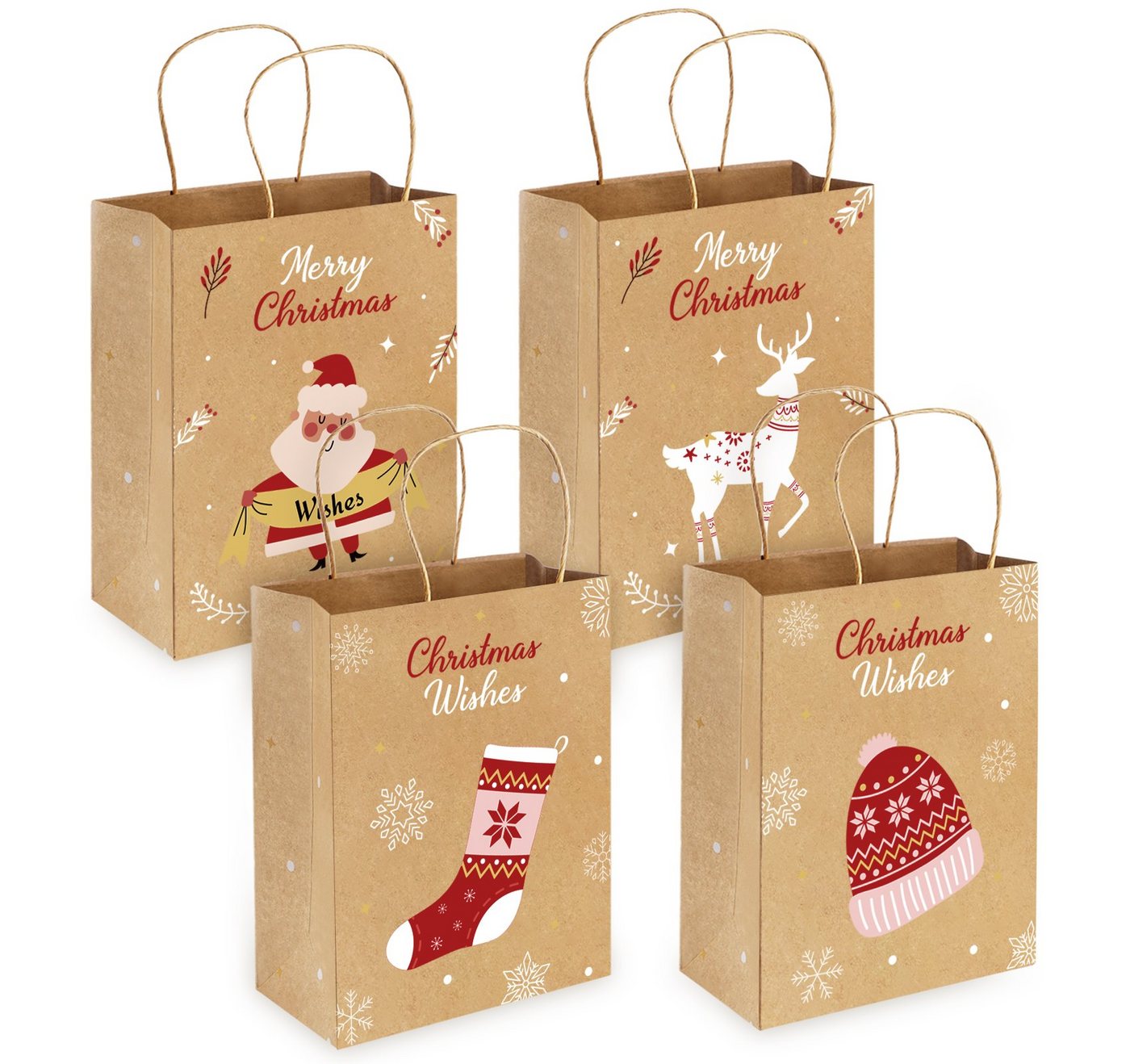 Homewit Christbaumschmuck Papiertüten Weihnachten Geschenktüten mit Kraftpapier Geschenktaschen (24-tlg), mit verschiedenen Weihnachtsmotiven Geschenke Mitgebsel von Homewit