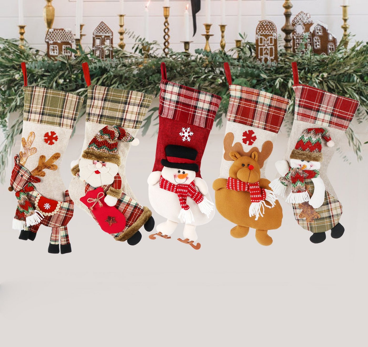 Homewit Christbaumschmuck Weihnachtsstrumpf Sackleinen Nikolausstrumpf Geschenktasche Socken (5-tlg), Perfekt Weihnachtsdekor von Homewit
