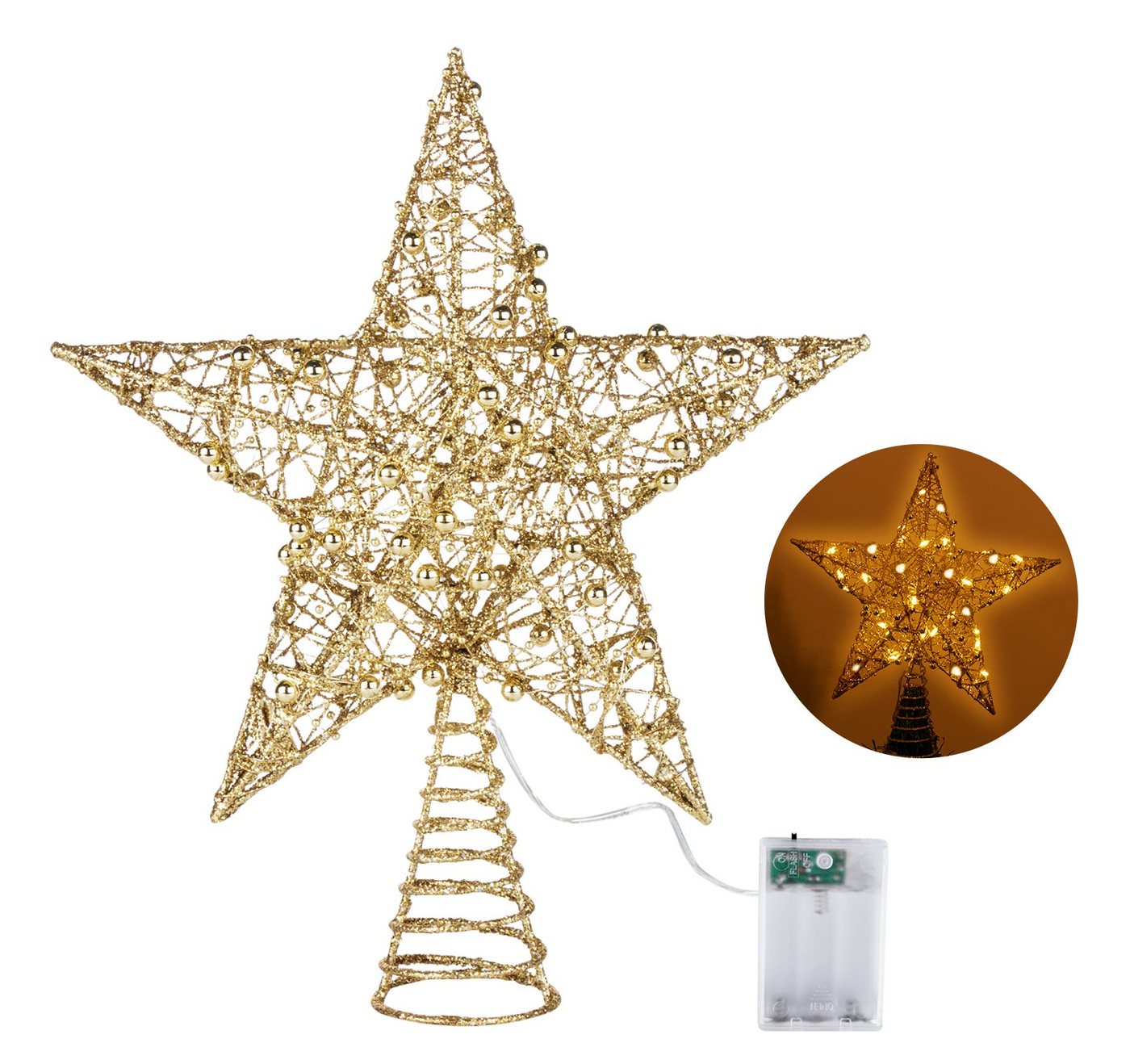 Homewit Christbaumspitze LED Christbaumschmuck Weihnachtsbaumspitz Stern Weihnachtsbaum Deko (1-tlg), mit Glitzer LED warme Lichter Weihnachtsbaumdekoration von Homewit