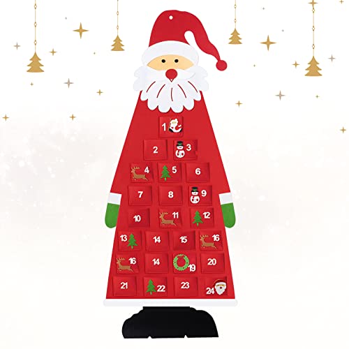 Homewit Filz Adventskalender 1,5m Santa Adventskalender zum Befüllen mit 24 Taschen Wandbehang DIY Weihnachtsmann Filz Nikolaus Countdown Tür Dekoration Weihnachten Geschenk für Kinder Home von Homewit