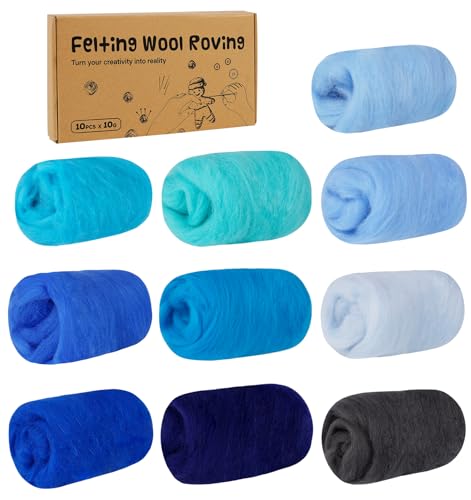 Homewit Filzwolle,10 Farben Je 10 Gramm,Woll Roving Set,Filzwolle Trockenfilzen Und Filzwolle Nassfilzen,Märchenwolle Für DIY Wolle Handwerk Filzwolle von Homewit