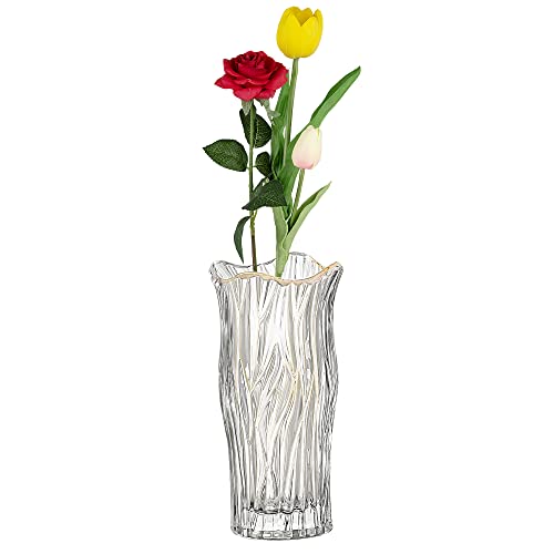 Homewit Glas Blumenvase, Moderne minimalistische Vase, Dekorative Glasvase Säulenvase floraler Pflanzenbehälter für Tischdeko, Geschenk für Hochzeit, Einweihungsparty, Feiern Hellgelb+Transparent von Homewit