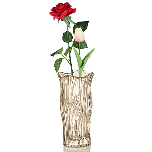 Homewit Glas Blumenvase, Moderne minimalistische Vase, Dekorative Glasvase Säulenvase floraler Pflanzenbehälter für Tischdeko, Geschenk für Hochzeit, Einweihungsparty, Feiern Tawny von Homewit