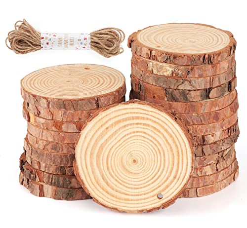 Homewit Holzscheiben 30 Stücke Holz Log Scheiben 4-5 cm Unbehandeltes Holz-Set mit Loch Runde Naturholz Baumscheiben Ca.5mm Dicke für DIY Basteln Hochzeit Weihnachten Dekoration Baumscheibe von Homewit