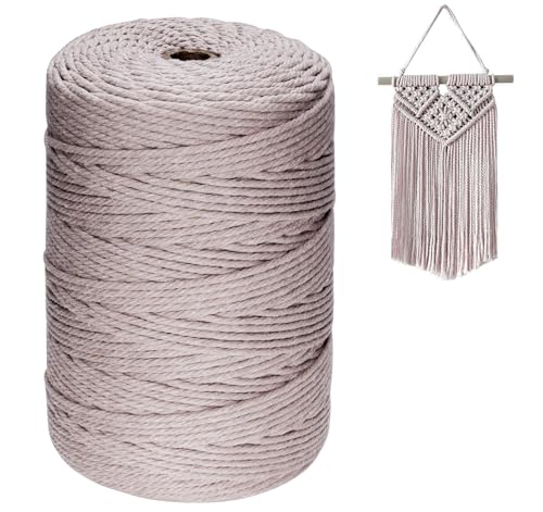 Homewit Makramee Garn 3mm X 300m,Macrame Cord Natur,Baumwollgarn Makramee Für DIY Handwerk,Garn Für Makramee GrauRosa von Homewit