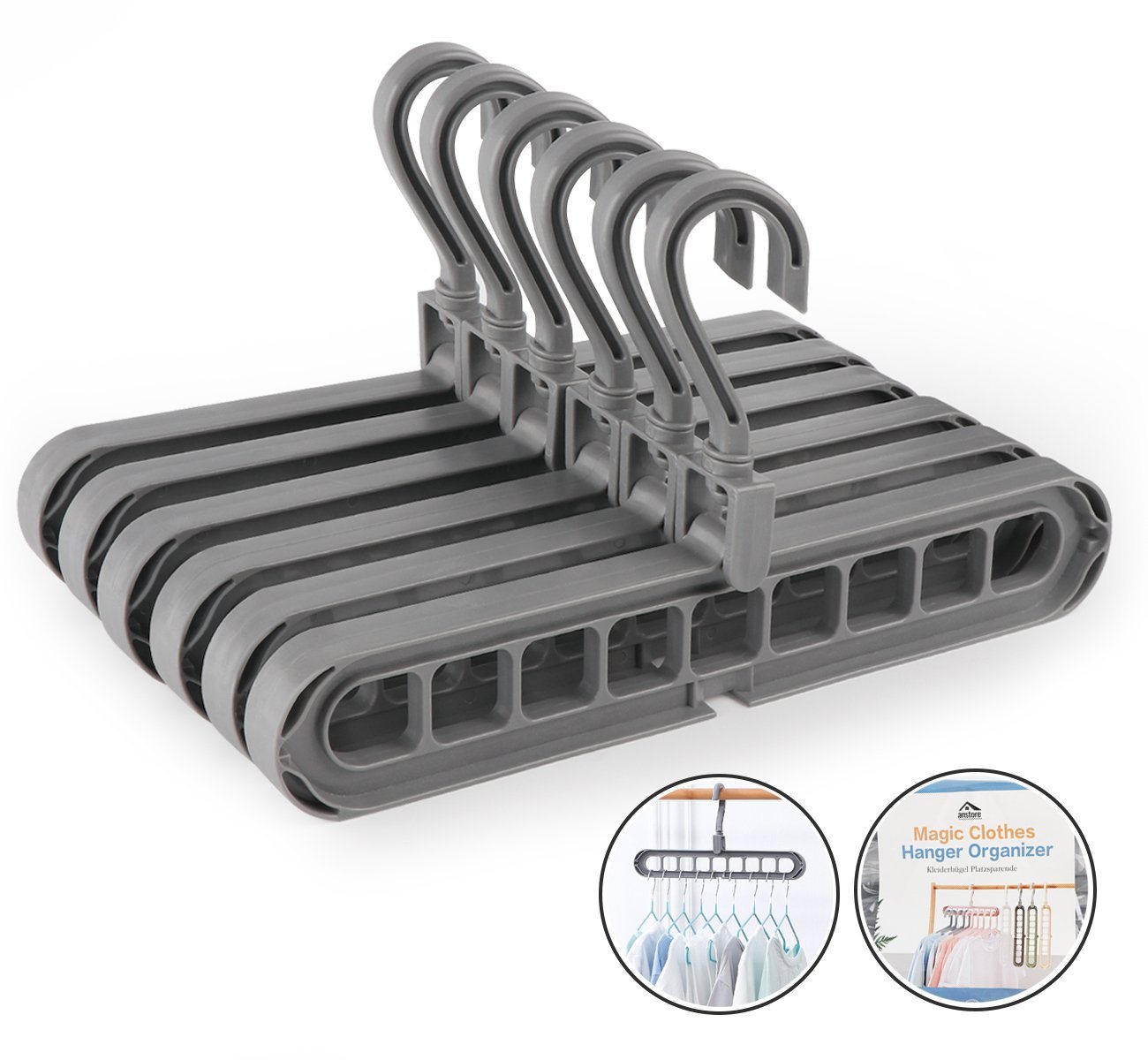 Homewit Mehrfach-Kleiderbügel Kleiderbügel Platzsparende 360º Drehbares Organizer Rutschfest, (Set, 6-tlg), 9 Löchern Kleiderschrank Bügel für Anzug Hosen Rock von Homewit