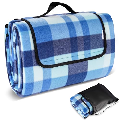 Homewit Picknickdecke Campingdecke XXL 200x195 cm, Picnic Blanket mit Wärmeisoliert und Wasserdichter Unterseite mit Tragegriff Faltbare Stranddecke Picknickdecken für 4-6 Personen Outdoor, Blau +grün von Homewit