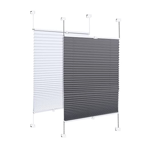 Homewit Plissee ohne Bohren Plisseerollo Klemmfix Breite 35-115 cm, Höhe 100-200 cm Jalousie Rollos für Tür & Fenster Faltrollo mit Klemmträger Sonnenschutz Blickdicht Easyfix, Grau von Homewit