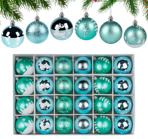 Homewit Weihnachtskugeln Kunststoff 24 Stücke Bruchsichere 6CM Christbaumkugeln Weihnachtsdeko Christbaumschmuck Personalisiert Thema Seladonblau von Homewit