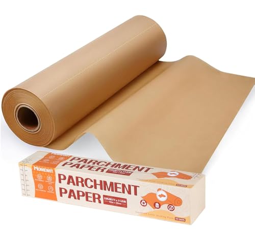 Backpapier Zuschnitte 150 Stück, 38cm x 45m Vorgeschnittenes Butterbrotpapier Rolle, Ungebleichtes Dauerbackfolie für Backblech, Antihaft Pergamentpapier zum Backen, Kochen, Grillen, Airfrye von Homewit